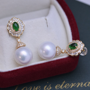 Boucles d'oreilles pendantes en argent S925 avec perles d'eau douce rondes blanches de 11-12 mm - Lumière intense, sans défaut - Product Image 3