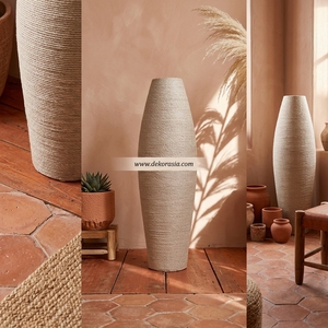 Vase de sol haut en terre cuite côtelée Giro Alto M, pot en céramique fait main, urne décorative 100cm 26cm de largeur, personnalisable - Product Image 6