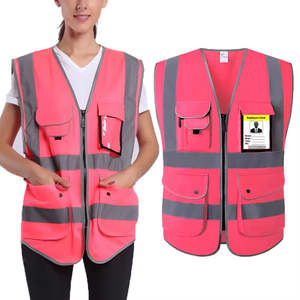 Gilet de sécurité rose à haute visibilité avec bandes réfléchissantes, plusieurs poches, vêtements de travail industriels, vêtements de protection pour la construction, gilet utilitaire - Product Image 1