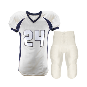 Custom Unisex American Football Jersey V-Neck Short Sleeve Sublimated 100% Polyester Moisture Wicking White Navy Trim Number 24 - Product Image 1