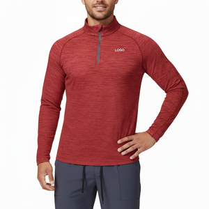 Men's <b>Red</b> <b>Long</b> <b>Sleeve</b> Stand Collar Knitted Sporty <b>Top</b> Quick Dry Slim Fit Solid Color Regular Length - Product Image 2