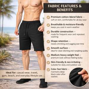 Shorts de sport pour hommes 100 % polyester de haute qualité, écologiques, respirants, teinture unie, taille mi-haute élastique, style décontracté, nouvelle collection - Product Image 4