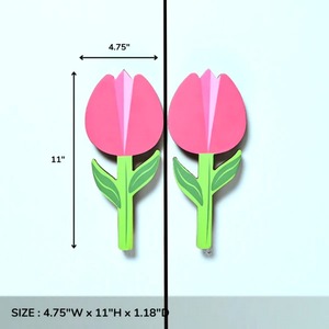 Nuevas tiradores de cajón de madera de acacia multicolor con diseño decorativo para niños, tiradores de cómoda con forma de tulipán, tiradores de muebles para habitación infantil, diseño moderno. - Product Image 6