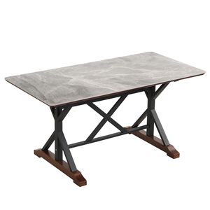 Tavolo da Pranzo Moderno in Pietra Sinterizzata Grigia 63 Pollici, Rettangolare, Effetto Marmo, con Struttura in Metallo a X - Product Image 1
