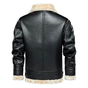 เสื้อแจ็คเก็ตบอมเบอร์หนังเทียมสไตล์วินเทจสำหรับผู้ชาย พร้อมซับในขนสัตว์เทียม เสื้อโค้ทหนังคลาสสิกสำหรับฤดูหนาวที่ให้ความอบอุ่น เสื้อคลุมผู้ชาย กันลม - Product Image 6