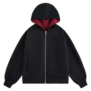 Textured Zip Hoodie Grey Unisex Cotton Blend Heavyweight Jacket Streetwear Custom Logo OEM ODM Trend Outerwear Men's Hoodies - Product Image 4