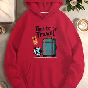 Sudadera con Capucha de Punto Informal para Mujer con Estampado de Viaje, 100% Poliéster, Ropa de Otoño, Manga Larga, Bolsillos Delanteros, Transferencia Térmica - Product Image 5