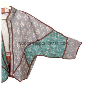 <b>WOODEN</b> <b>BLOCK</b> CRAFT INDIA Hand Quilted Eco-Friendly Vintage Cotton Kantha Jacket Mandarin Collar Autumn/Winter Breathable Women's - Product Image 4