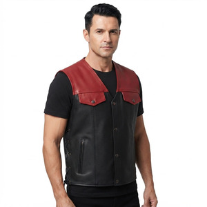 Chaleco de Cuero para Motocicleta para Hombre, Chaleco de Cuero con Botones Delanteros, Chaleco de Cuero con Cordones Laterales, Chaleco de Cuero Vacuno para Hombre - Product Image 1