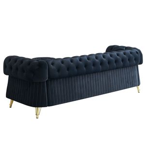 Divano Chesterfield Moderno 89 W in Velluto Nero Trapuntato per Soggiorno con Due Cuscini e Due Cuscini Decorativi - Product Image 6