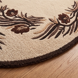 Tapis rond moderne à bordure florale, fait main, tufté, crème et marron - Product Image 3