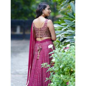 Dazzling Magenta <b>Sequins</b> Georgette Engagement Wear Lehenga Choli - Product Image 1