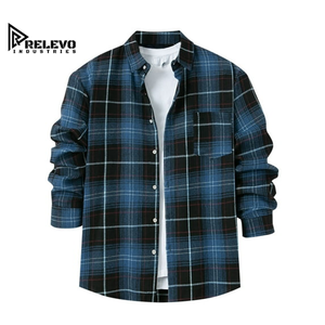 Unisex Vintage Blue Plaid Flannel Shirt, Long Sleeve Casual Streetwear Button-Up <b>Top</b>, Premium Men's <b>Checkered</b> Shirt - Product Image 1