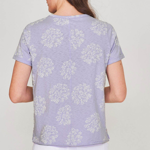 T-shirt à manches courtes pour femme, col rond, imprimé floral, coupe décontractée, 100% coton, respirant, tricoté, printemps-été - Product Image 3