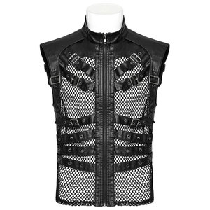 เสื้อกั๊กหนังตาข่ายสไตล์โกธิคพังก์สีดำสำหรับผู้ชาย ดีไซน์หล่อเท่ พร้อมห่วงหนังและดีเทลเว้า - Product Image 2