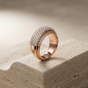 Bague de fiançailles et de mariage tendance pour femme, sertie de diamants de laboratoire bombés et gradués, avec pavé de diamants - Product Image 3