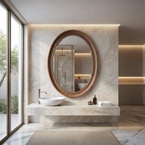 Miroir mural ovale de luxe en bois massif, miroir de salle de bain en noyer à cadre profond, miroir d'appoint élégant à cadre vertical en bois, article HD - Product Image 5
