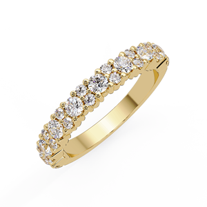 Anillo de media eternidad de oro amarillo de 14 quilates con diamantes cultivados en laboratorio, diseño festoneado con diamantes cultivados en laboratorio redondos en montura compartida, anillo de boda para mujer. - Product Image 3