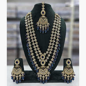 Gold Plated <b>Long</b> <b>Necklace</b> Set with Crystal Stone and Beads 12881107DBL Elegant Fine Jewelry Set - Product Image 1