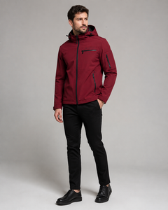 Force 2 Win Men's Red Windproof Jacket with Zipper Closure Pockets Casual Winter Wear Corduroy Fabric Quick Dry & Eco-Friendly - Product Image 1