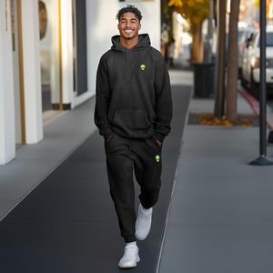 Embroidery Washed Sweatsuit <b>Set</b> Hoodie Jogger Soft Fleece Relaxed Fit Lounge Mens - Product Image 3