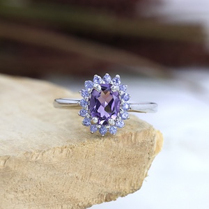 Bague ovale artisanale en argent sterling 925 avec améthyste, pierre précieuse naturelle, pierre de naissance, sertie à griffes, pour femme - Product Image 6