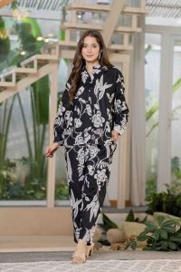 Premium Black Cotton Co-Ord Set Set for Women – Floral <b>Tunic</b> with Bottom - Product Image 2