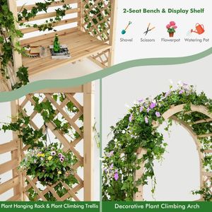 Banc de jardin moderne en bois avec base en métal et pergola arquée pour parc, villa, hôtel, utilisation en extérieur - Product Image 6