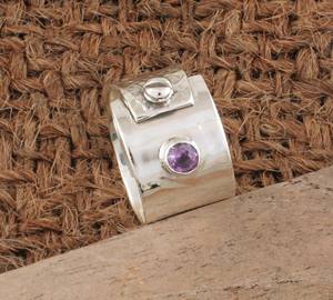 Anillo de Amatista Natural con Engaste de Bisel al por Mayor, Plata de Ley 925, Banda Sencilla y Delicada, Joyería para Fiestas, Aniversarios y Bodas - Product Image 1