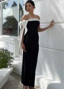 Hot Sale off the Shoulder Black <b>Sequin</b> Backless Tea-Length Club <b>Dress</b> <b>White</b> Bow Adult Women's Sexy Solid Beaded - Product Image 5