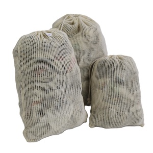 Alta demanda, la mejor calidad, directo de fábrica, transpirable, reutilizable, malla de algodón, bolsa con cordón, Juego de 3 para embalaje de comestibles para regalo - Product Image 3