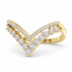 Bague Chevron Double Rangée en Or Jaune Massif 14K avec Diamant de Laboratoire en Forme de V, Cadeau d'Anniversaire de Mariage, Personnalisable OEM ODM - Product Image 1