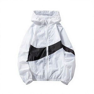 <b>White</b> Black Color Block Windbreaker <b>Jacket</b> <b>Men</b> Hooded Zip Up Lightweight Casual Outerwear Spring - Product Image 1