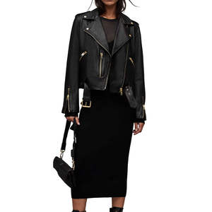 <b>Women's</b> <b>Faux</b> <b>Leather</b> <b>Blazer</b>-Style Motorcycle Jacket with Windproof Feature Zipper Closure Turn-Down Collar Polyester Lining - Product Image 4