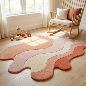 Tapis moderne abstrait à poils longs, forme ondulée, tissé à la main, doux et moelleux, antidérapant, pour salon, chambre à coucher, chambre d'enfant, décoration - Product Image 1