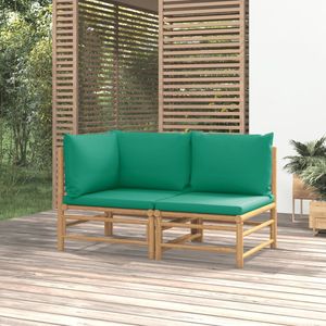 Set Lounge da Giardino in Bambù Naturale con Cuscini Verdi, Divani Ecologici - Product Image 1