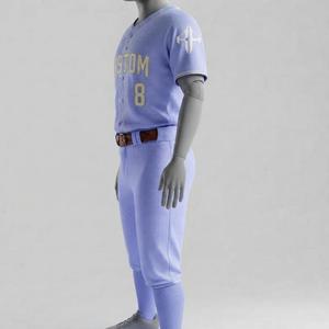 Ensemble d'uniformes de baseball personnalisés sublimés pour hommes, col en V, manches courtes, logo blanc, 100 % polyester haute qualité, coupe classique - Product Image 5