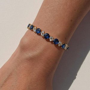 Lab Grown Blue Sapphire <b>Charm</b> Bracelet in 925 Sterling <b>Silver</b> Gold Plated Luxury Elegant September Birthstone Jewelry - Product Image 4