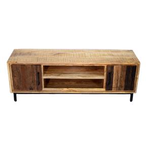 Support TV convertible extensible au design moderne en bois de manguier massif recyclé vieux bois de récupération pour la maison bureau salon hôtels - Product Image 2