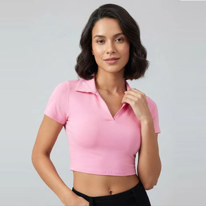Polo Corto de Verano para Mujer, Camiseta de Manga Corta Casual, Ajustada, de Algodón, Top Corto Tipo Polo para Damas - Product Image 1