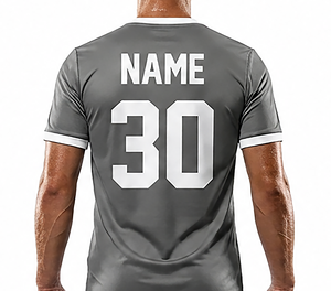 Maillot de football gris personnalisable unisexe à manches courtes, col rond, respirant, anti-transpiration, en polyester, impression par transfert thermique - Product Image 3