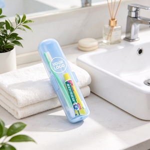 Ensemble portable trois pièces : étui à brosse à dents, rangement pour dentifrice, écologique, étanche, format voyage, couvercle transparent bleu pour usage quotidien - Product Image 1