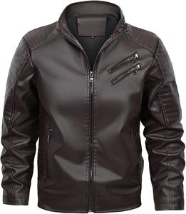 Men's Vintage Distressed Biker <b>Leather</b> <b>Jacket</b> with Front Logo Windproof Cafe Racer Motorcycle Style - Product Image 2
