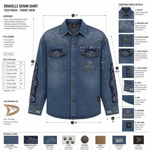 Wholesale Bleached Blue Cotton Chambray Shirts With Bandana Insignia For Roomy Unisex Streetwear Graphic <b>Badge</b> Factory - Product Image 6