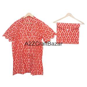 Ensemble de pyjama pour femmes, imprimé à la main, 100% coton, motif diamant, col en V, taille haute élastique, manches courtes, respirant, doux - Product Image 4