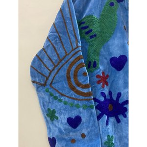 Veste en velours de coton tricoté brodée à la main pour femme, col mandarin, manches longues, motif floral d'automne, manteau ouvert sur le devant - Product Image 2