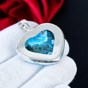 Colgante de Corazón de Turquesa Azul Natural con Cobre, Plata de Ley 925, Hecho a Mano, Joyería Bohemia, Venta al por Mayor, Regalo para Ella - Product Image 3