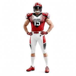 Men's American Football Uniform Set Red White V-Neck Half Sleeves Sublimated Jersey with Number 15 and Matching Pants - Product Image 3