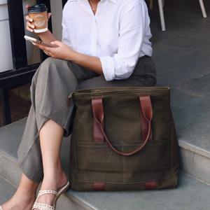 Sac fourre-tout en toile et cuir, style vintage, sac à main à bandoulière, sac de voyage, sac de travail, sac de shopping, grande capacité, sac en toile LCTB-0015 - Product Image 1