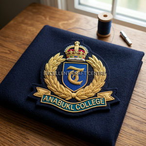 Anabukl College Embroidered Cap Badge <b>Sew</b>-On Fabric Patch With Crown And Laurel Wreath For Uniform Garment - Product Image 2
